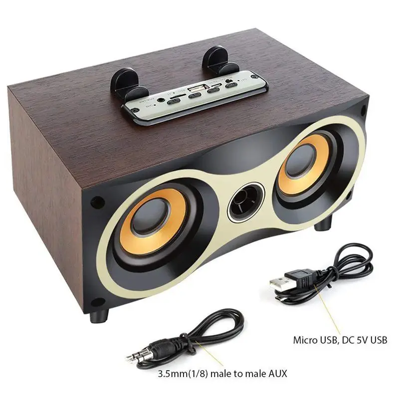 

Portable wooden desktop wireless speaker subwoofer stereo speaker Bluetooth support TF MP3 player and FM radio AT