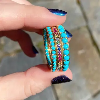 

30mm Medium sized huggie hoop earring trendy women jewelry with turquoises stone band hoops