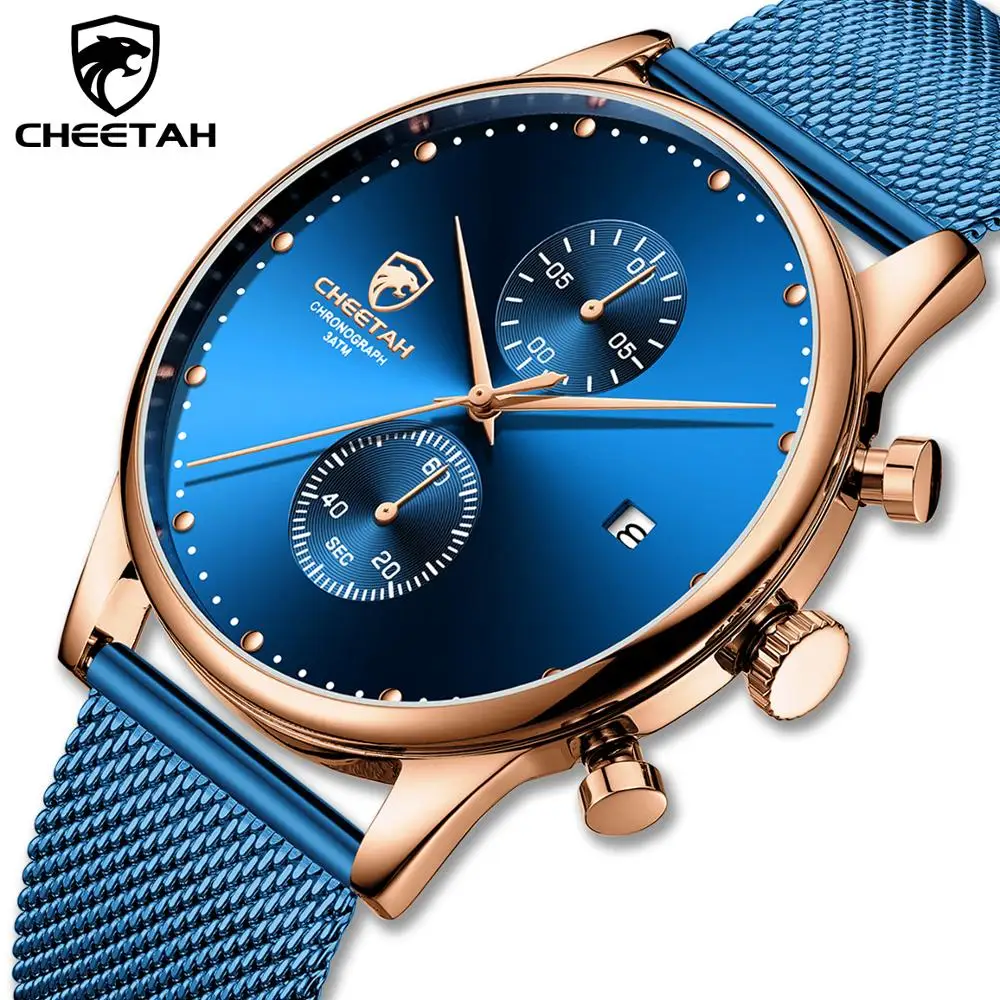 

Top Luxury Brand CHEETAH Fashion Mens Watches Waterproof Quartz Wristwatch Blue Watch Men Sport Chronograph Relogio Masculino