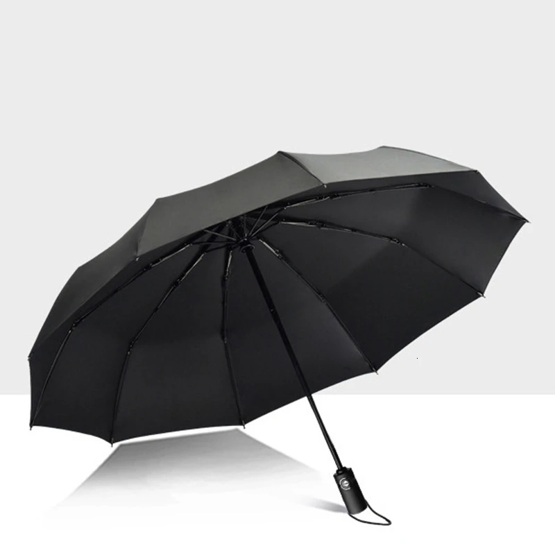 Black Color Fully Automatic Double Umbrella Padded Foldable Wind Parasol Waterproof Men Lady Double Mini Umbrella