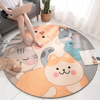 

Home Round Carpet Cartoon Cute Kitten Child Non-slip Crawling Carpet Living Room Bedroom Round Mats Can Be Customized
