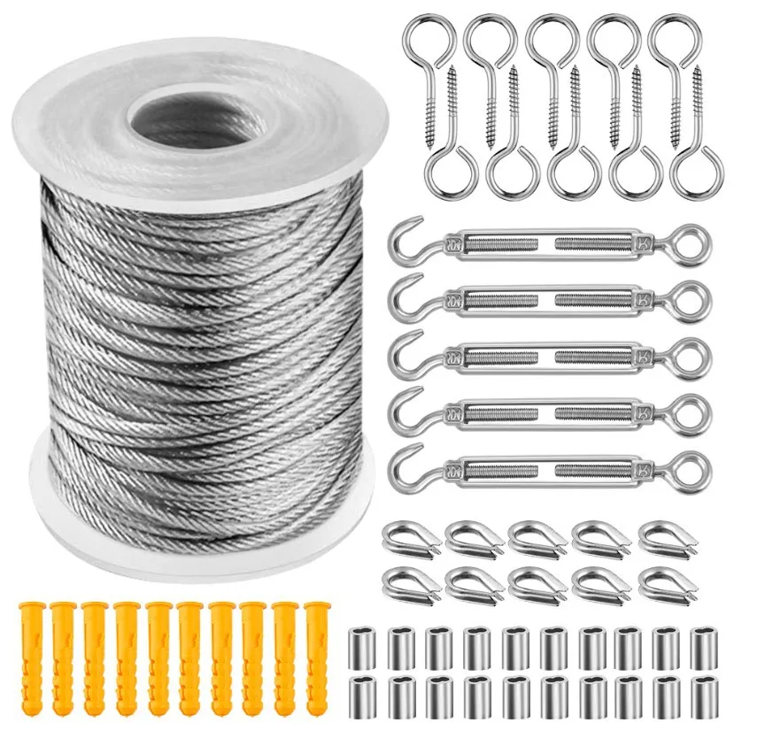 57pcs/set 30 Meter Steel Pvc Coated Flexible Wire Rope Soft Cable Transparent Stainless Steel