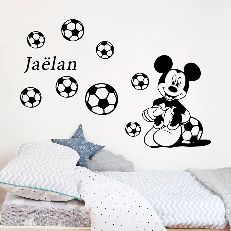 Disney Cartoon Mickey Mouse With Football Vinyl Wall Stickers Home Decoration Decals For Kids Bedroom Removable Art Wallpaper