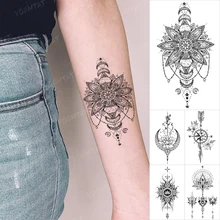Henna Tattoos Women Men Transfer Waterproof Temporary Tattoo Stickers Mandala Moon Chain Flash Trumpet Fake Tatoo Wrist Body Art