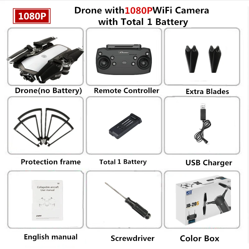 5MP Color Box W1 Радиоуправляемый вертолет JDRC JD-20S PRO Дроны с 2,4G WiFi FPV 1080P HD камера Квадрокоптер 18 минут время полета складной Радиоуправляемый мини-Дрон - Цвет: 5MP Color Box W1