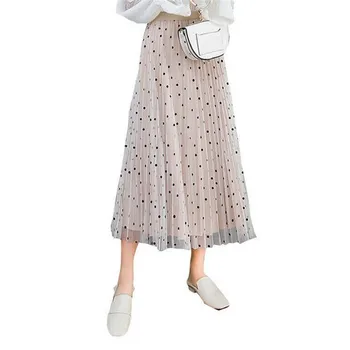 

2019 Women High Waist Tulle Mesh Skirts Ladies Fashion Sheer Net Tulle Pleated Maxi Party Skirts Females New Clolthing Hot