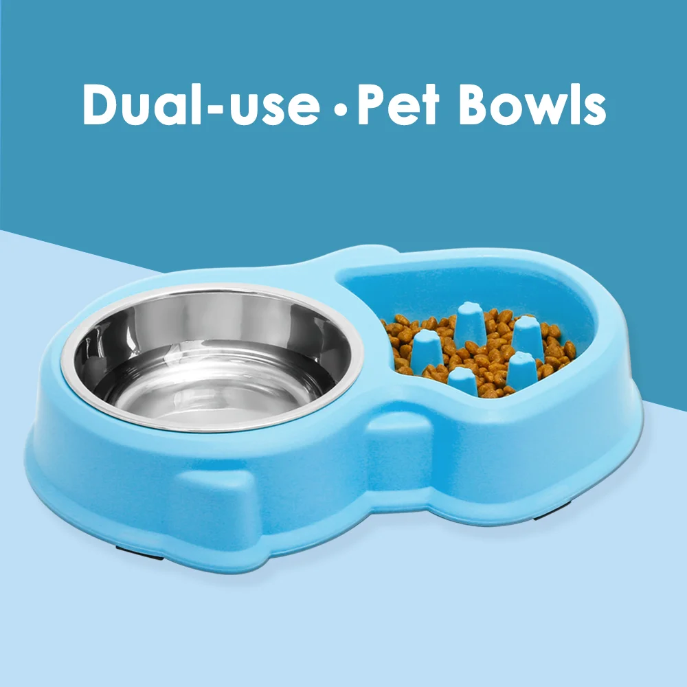 

UPSKY Dual-use Cat Dog Bowls Slow Feeder Bowl And stainless Steel Bowl Prevent Obesity Non-slip Pet Bowls For Small Dogs Cats