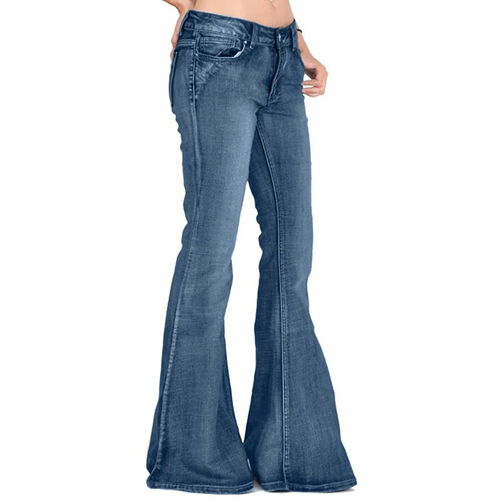 Plus Size Women Flare Jeans Vintage Button Waist Bell Bottom Denim Pants Women Casual Mom Boyfriend Jeans Trouser
