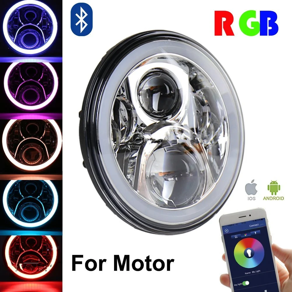 Universal Motorcycle 7 inch LED RGB Headlight for Harley Electra Street Glide Road King Yamaha Headlamp | Автомобили и мотоциклы