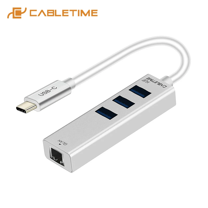 Сетевой концентратор 4 в 1 CABLETIME 2020 USB C Ethernet Тип к 3 0 RJ45 для ноутбука Macbook Matebook 13 X