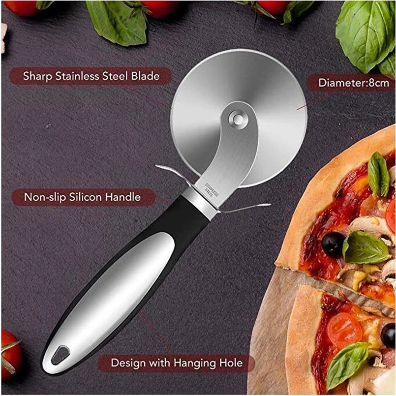 Stainless steel pizza cut cake pastry pancake pie round food slicer wheel slicer blade for easy thin and crisp pizza 30O7 (3)