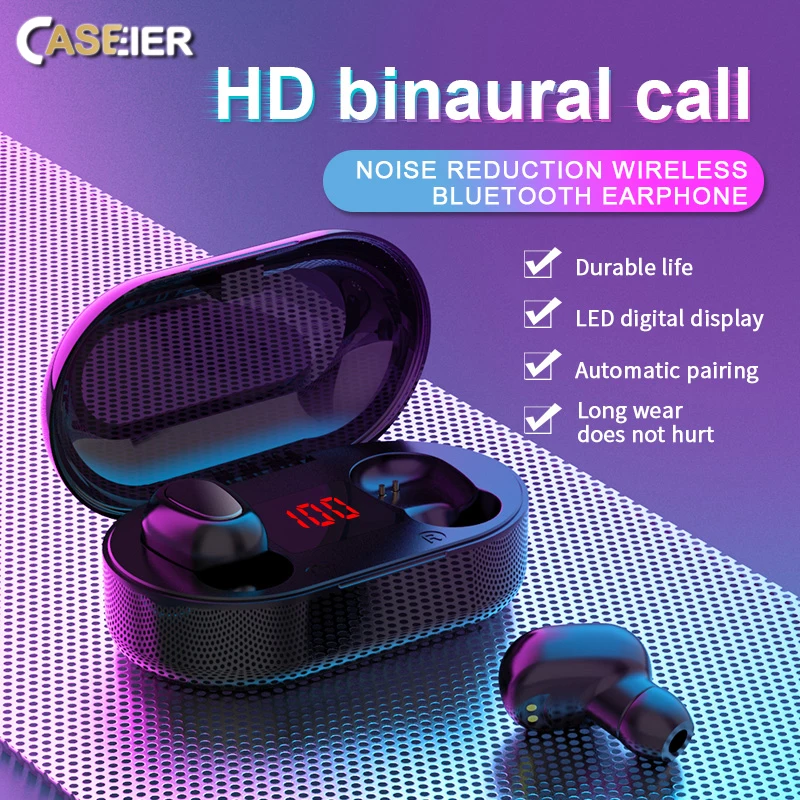

CASEIER Bluetooth 5.0 Earbuds For Xiaomi Samsung Huawei IPX5 Waterpoof LED Digital Display HiFi Sound Noise Reduction Earphone