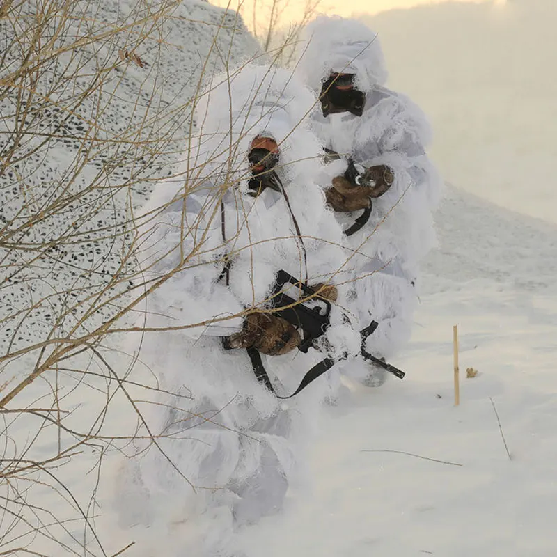 3D Snow White Camouflage Hunting Outfit Winter Camo Airsoft CS Clothes Jacket Pants Cap Gun Cover Bag 5 PCS Set Ghillie Suit 3D Snow White Camouflage Hunting Outfit Winter Camo Airsoft CS Clothes Jacket Pants Cap Gun Cover Bag 5 PCS Set Ghillie Suit