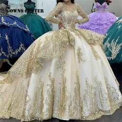 Ruffles Quinceanera Dresses Long Sleeve Sparkly Ball Gown Formal Prom Lace Up Sweet 16 Dress Birthday vestidos de 15 años