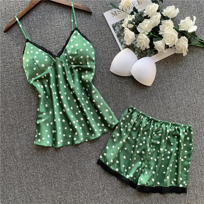 Пижама женская атласная кружевная с V-образным вырезом без рукавов | Женская