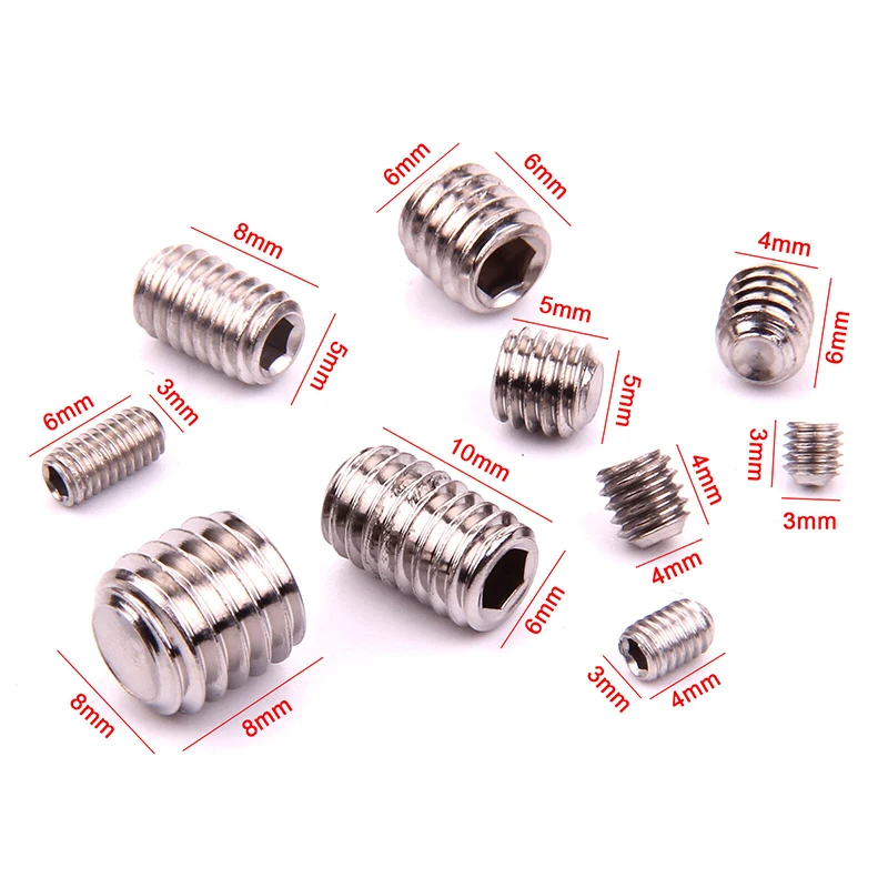 

200pcs/set Stainless Steel Hex Set Grub Screw Assortment Kit M3/M4/M5/M6/M8 Tools Weapon New