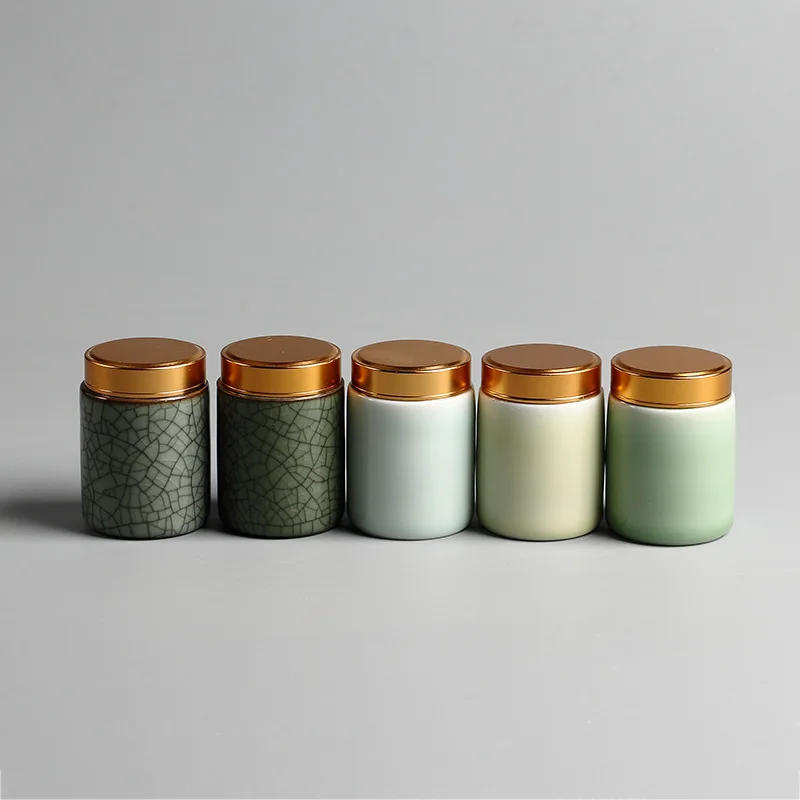 Celadon с металлической откручивающейся крышкой мини-чай может небольшой удобный для путешествий отель небольшой горшок Чайная Коробка керамическая пудра Румяна органайзер для помад бак