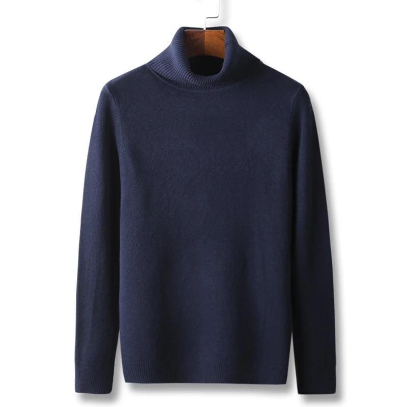 Royal blue Приталенный мужской свитер брендовый осенний зимний Классический Повседневный Модный вязаный пуловер с высоким воротником серый черный свитер уличная одежда - Цвет: Royal blue