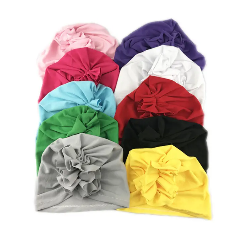 2020 New Folds Flower Girl Headband Newborn Infant Toddler Kid Baby Girl Turban Soft Cotton Beanie Hat Cap Photo Props