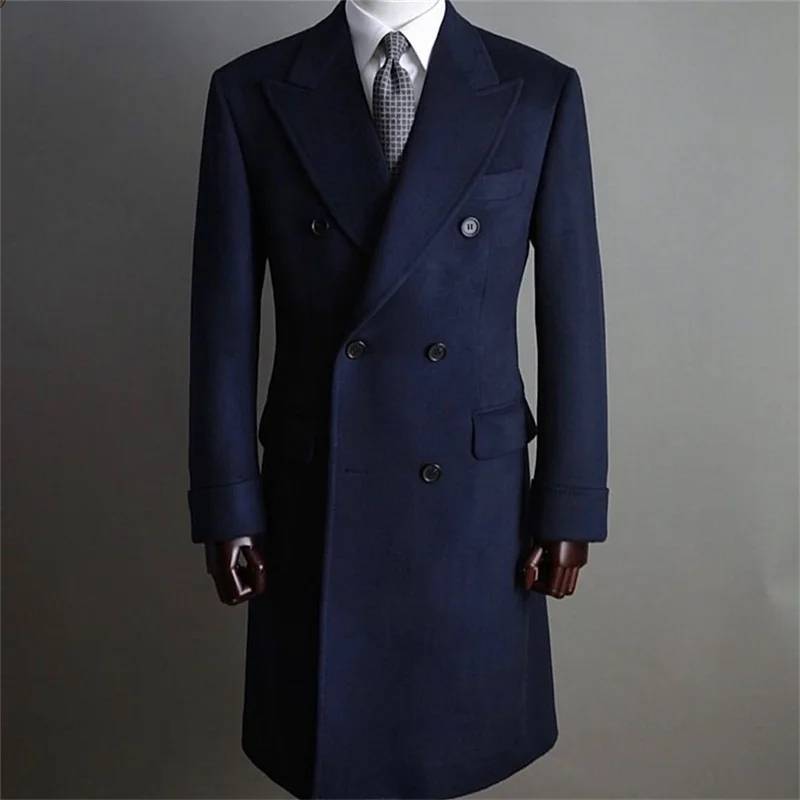 Navy Men Suits Thick Wool Custom Made Men Jacket Double Breasted ...