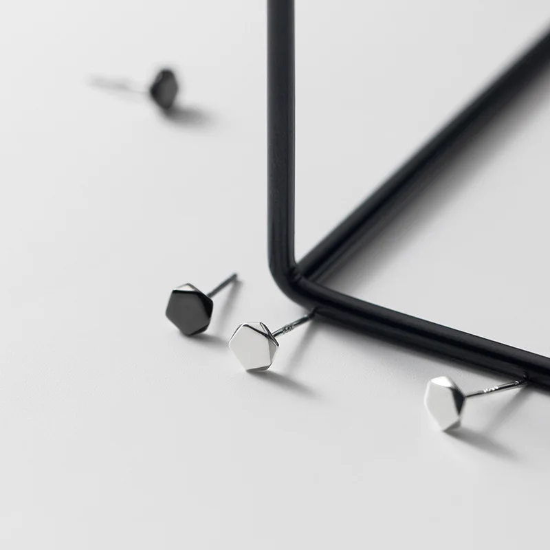 LKO 925 Sterling Silver Trend Simplicity Geometry Pentagonal Stud Earrings for Women Men Anti-allergy Ear Pin Fine Jewelry - Image 3