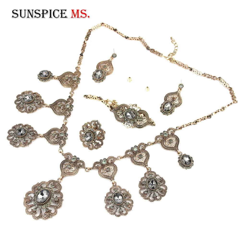 SUNSPICEMS винтажные серые кристаллы серьги браслет колье ожерелья 4 шт. арабские