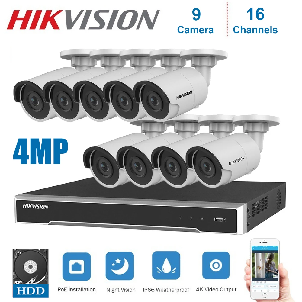 

Hikvision 16Channels POE NVR Video Surveillance Kits with 4MP IP Camera Netwerk Security Night Vision CCTV Security System Kits