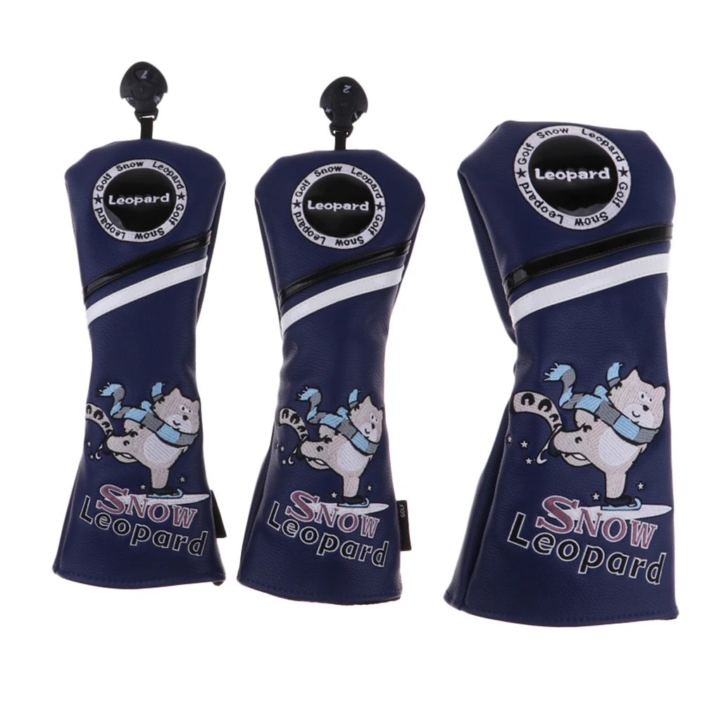 3Pcs/4Pcs Set Premium PU Golf Head Covers No. 1 3 5 UT Wood Driver Club Protector Replacement & Interchangeable Number Tag