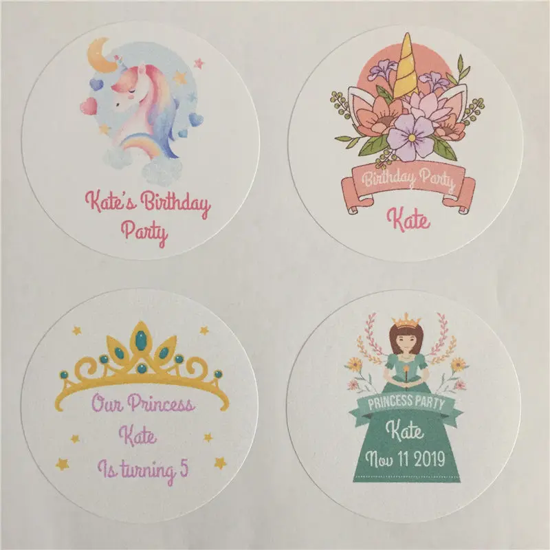 

100 Pieces Custom Princess Birthday Adhesive Sticker Personalized Name and Date Gift Seals Decoration Lables