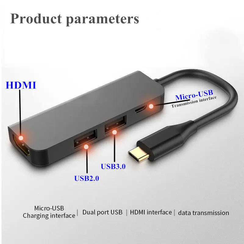 4in1Type-C к HDMI USB2.0 3,0 PD Многофункциональный узловой центр для смартфона компьютера HDTV для Macbook huawei Mate10 20 P20 samsung S8 - Цвет: Black