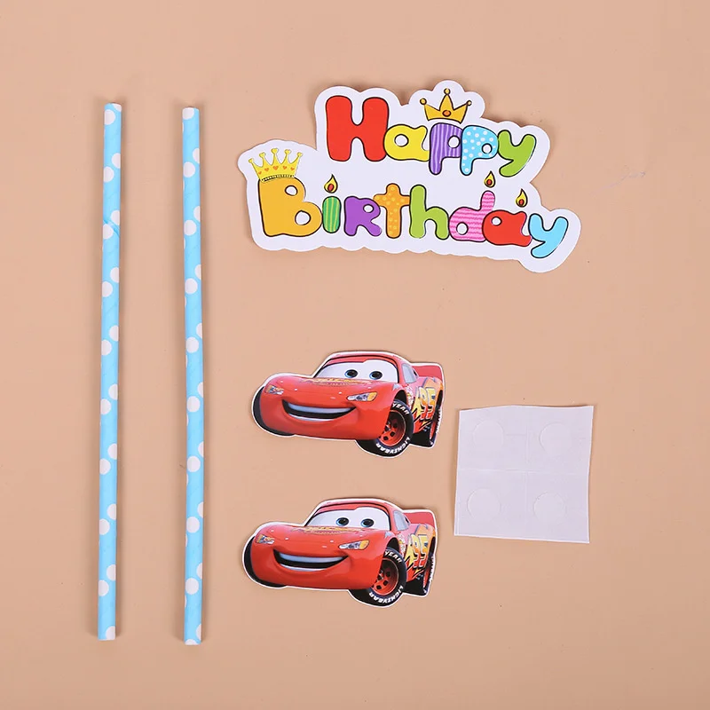 Дисней Тачки украшения на день рождения Дети пользу молния McQueen бумажные чашки тарелки детский душ одноразовые столовые приборы - Цвет: Cake flag-1pcs