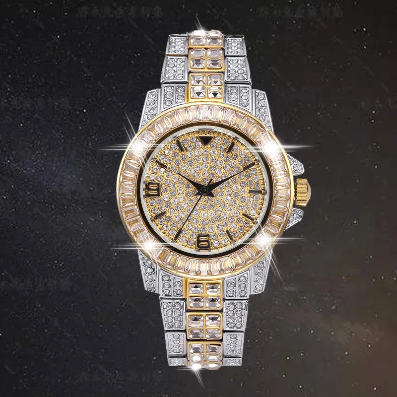 AAA CZ Bling Diamond Men's Watch Role 18k Gold Plated Ice out Quartz Iced Wrist Watches for Men Male Waterproof Wristwatch Hours new high fidelity audiocrast 6ag silver plated audiophile 2rca male to 2rca male stereo audio cables hifi