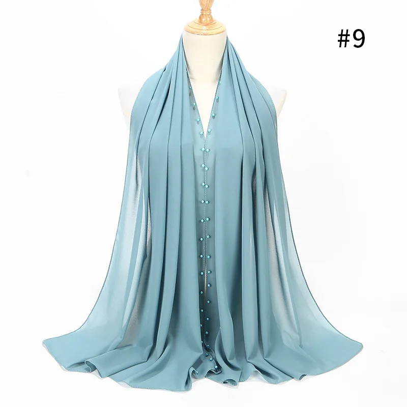 Красивый цветной жемчужный шарф большой Solider цвет качество пузырьковый шифон шарф простые шали Хиджаб, мусульманский шарф 20 цветов 175*72 см