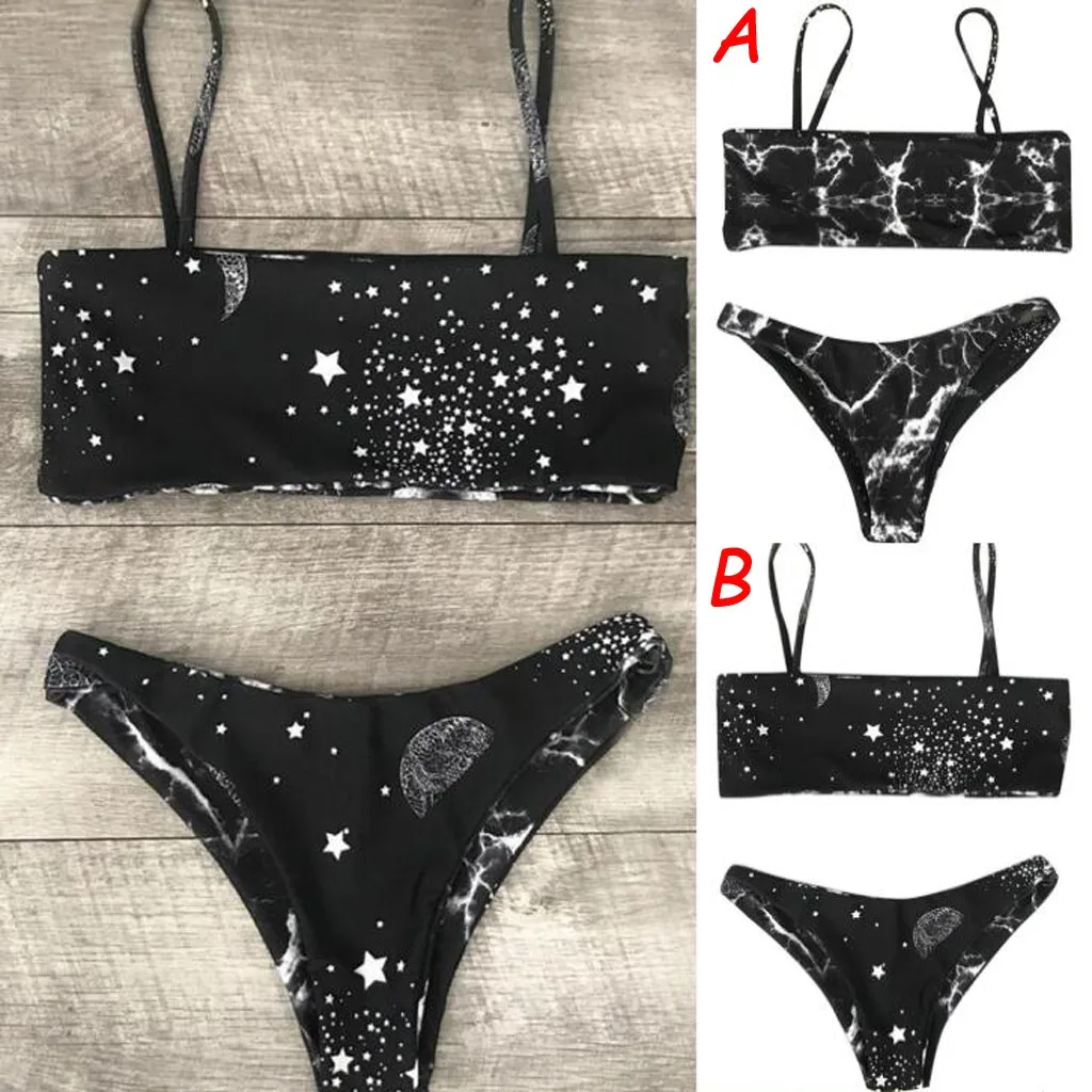 JAYCOSIN Girl Split Tube Top Swimwear women Personality Print Double-sided Clothes Summer New Swimsuit Beach Sexy Cute Bikini L 
