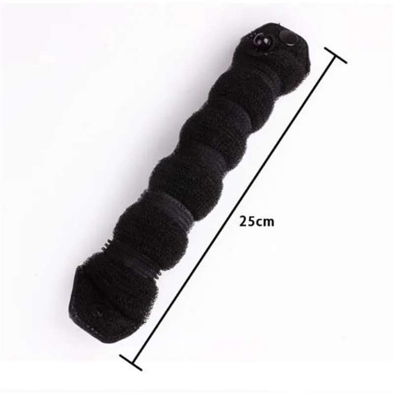 black L 2pcs Women Hair Styling Former Magic Sponge Bun Maker Donut Ring Shaper Foam Braider Tool Girl's DIY Hair Styling Accessories - Color: black L