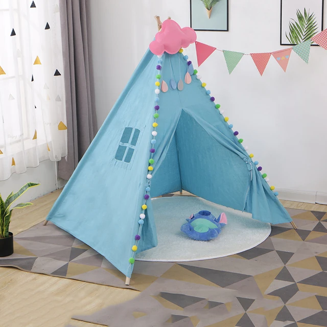 1.35M Large Teepee Tent Cotton Canvas Wigwam Children's Tent Kids Play House Girls Game House India Triangle Tent Room Decor 2