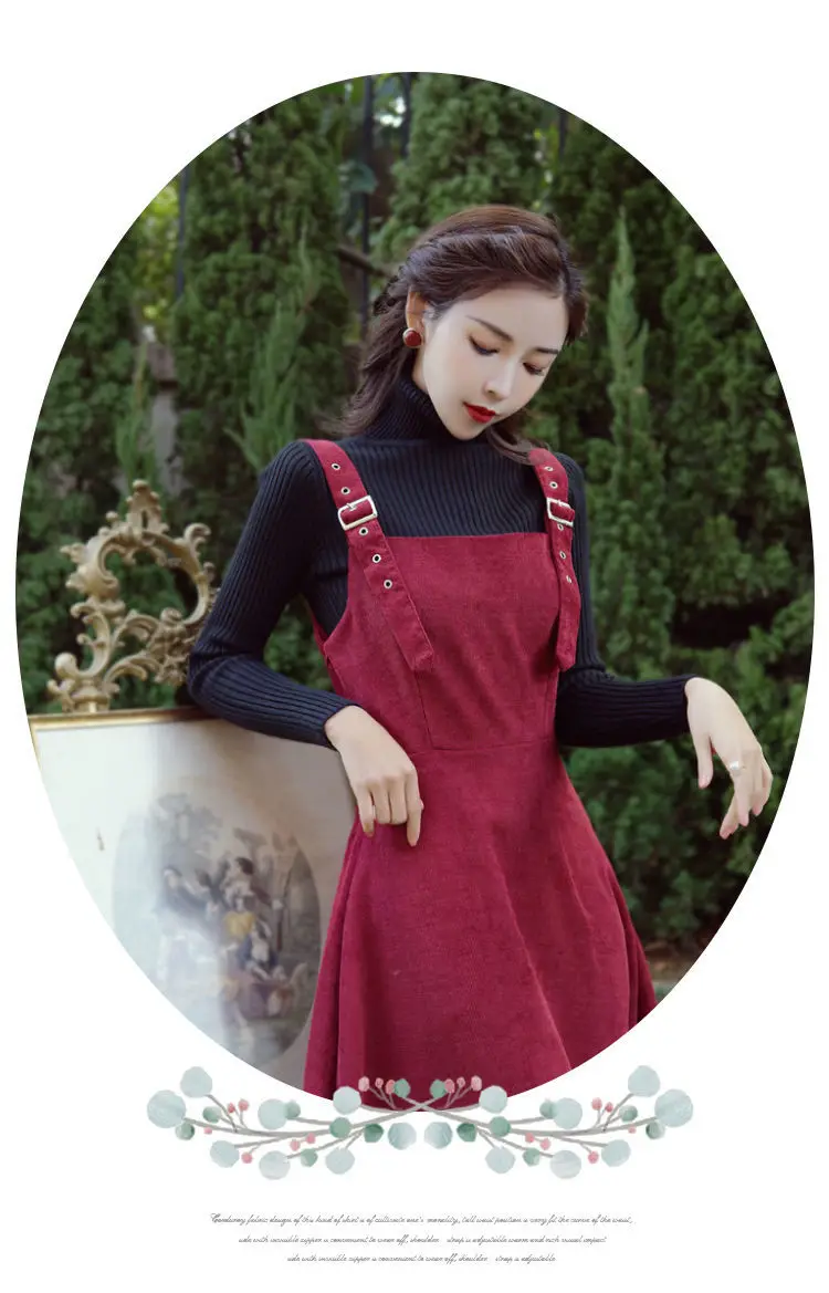 Sleeveless Dress Women Corduroy Preppy Style Suspender Dresses Womens Retro Chic Fashion All-match Ins Autumn Clothing Outdoor black dress