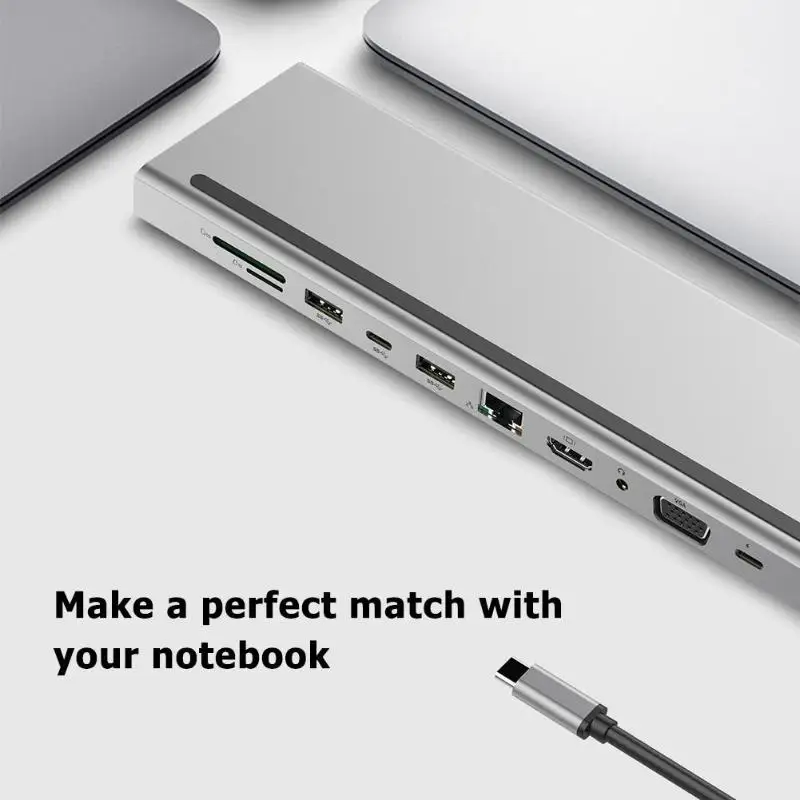 11 в 1 type-C концентратор портативный многофункциональный type-C к USB-C USB3.0 HDMI VGA TF 3,5 мм PD конвертер адаптер для MacBook ПК ноутбук
