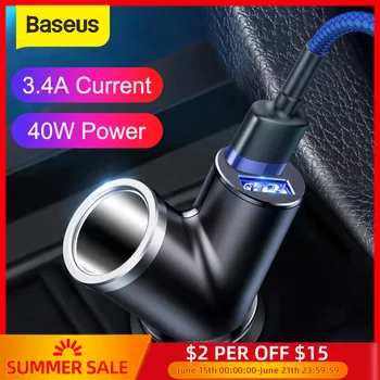 

Baseus 3-in-1 USB Car Charger for iPhone X Xs XR Xiaomi redmi note 7 Dual USB Car Phone Charger with Extended Power Supply Port