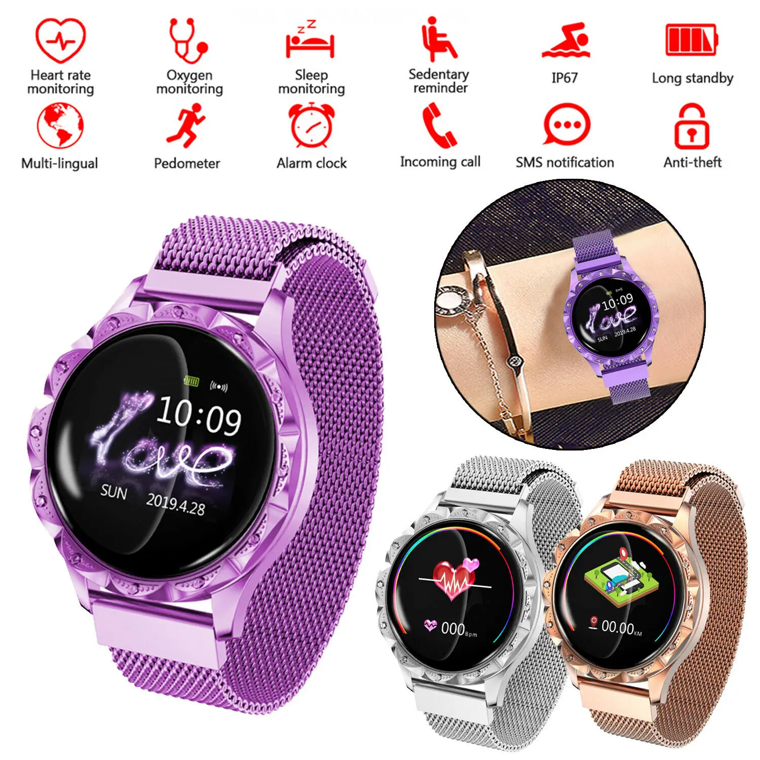

D18 Smart Watch Women Round Color Screen Continuous Heart Rate Sleep Monitoring Female Physiological Period Reminder Sport Watch
