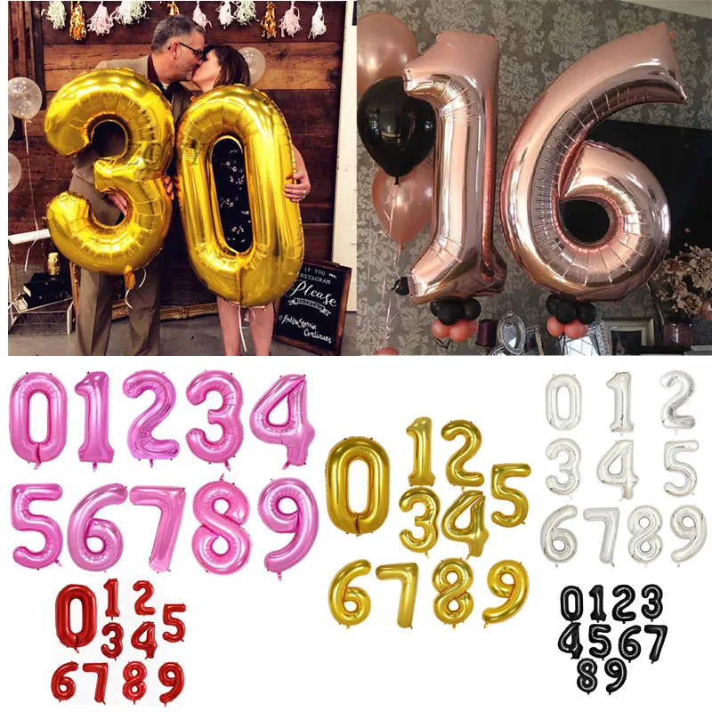 

32inch Figure Digit Number Foil Balloons Birthday Party Wedding Gold Silver Blue Pink black Inflatable Helium Gas Balloon