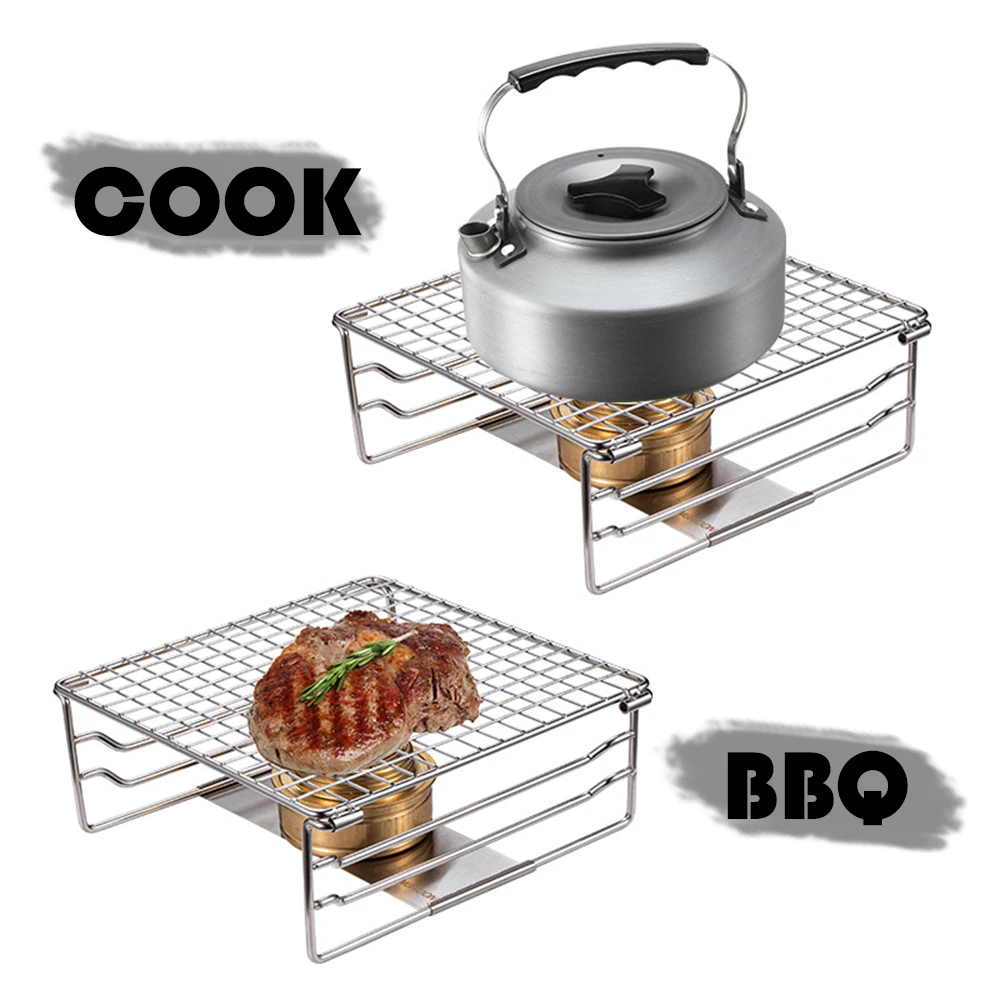 Mini Folding Grill Rack with Adjustable Gear Camping Stove BBQ Grill Rack for Camping Hiking Fishing
