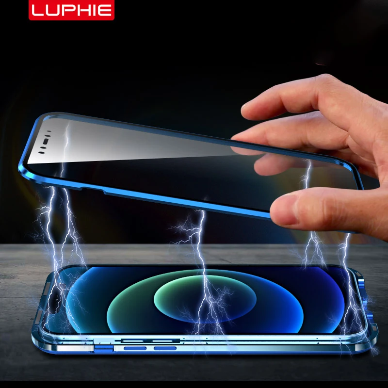 Metal plating Magnetic 360 For iphone 12 pro Case Glass For iphone 12 Pro Max Mini Case phone Cases funda luxury coque cover
