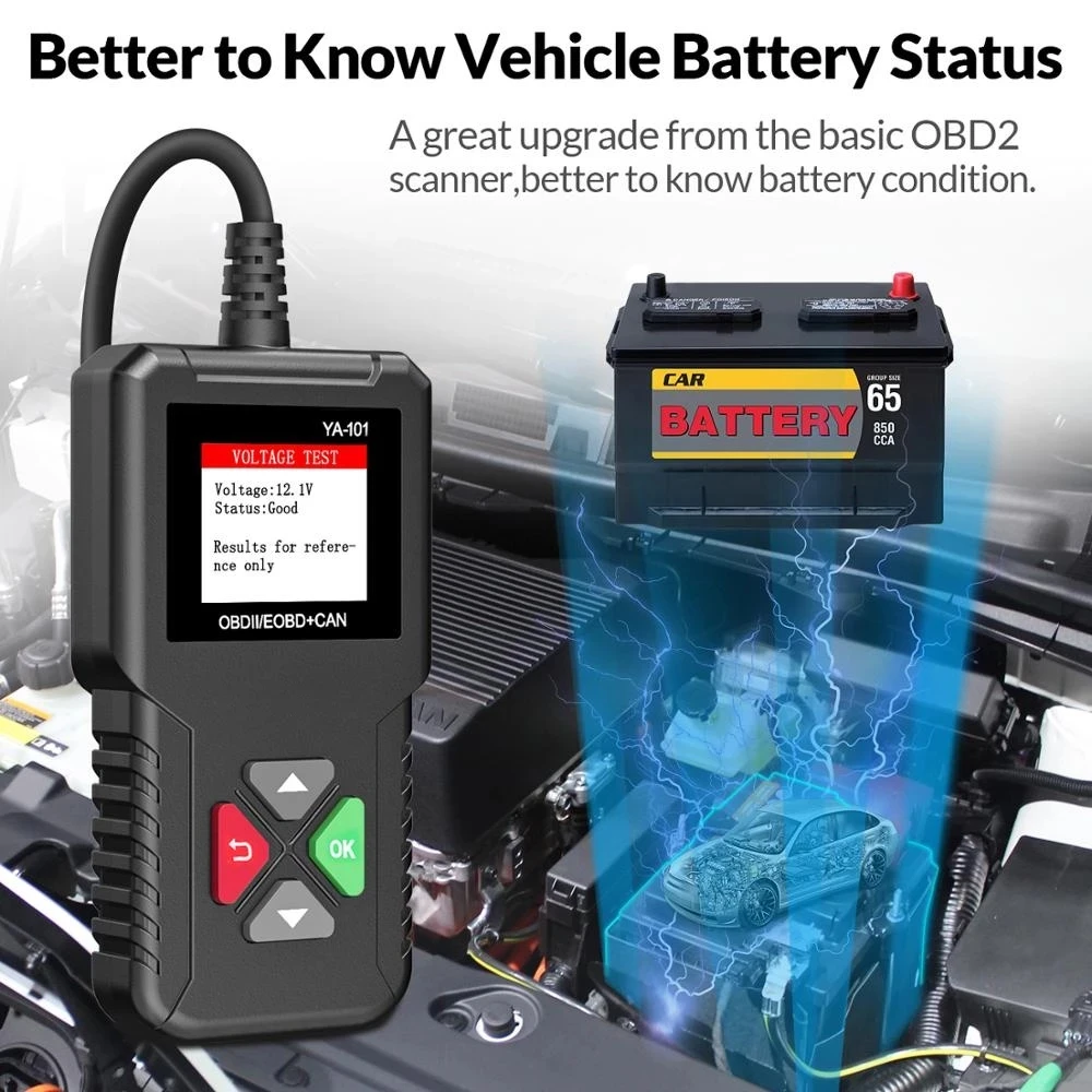 

Диагностический сканер OBD2 YA101, диагностический прибор для чтения ошибок двигателя, 12 В, с аккумулятором