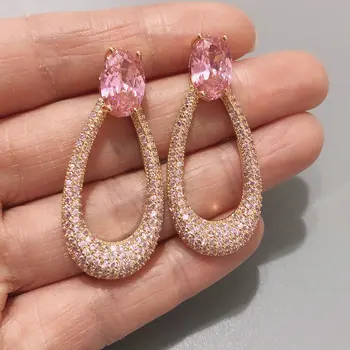 

fashion pink cz oval wedding drop earring for women