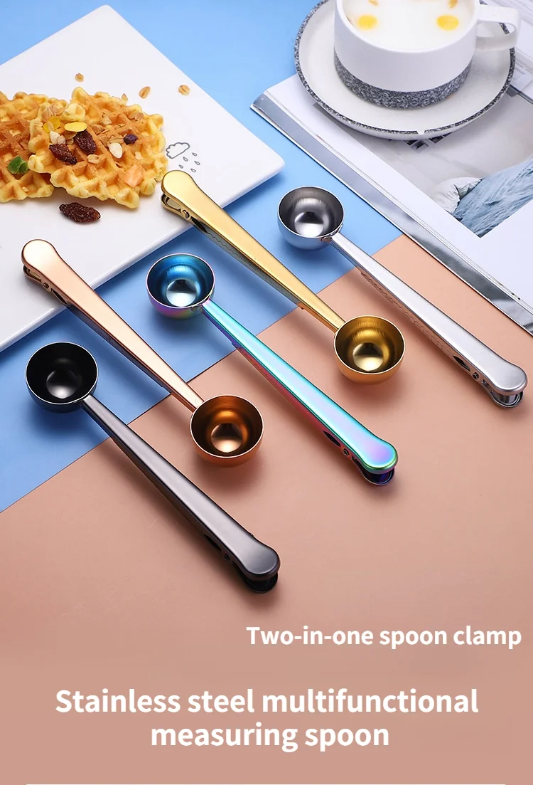 Description Picture 5 of itemTwo-in-one Stainless Steel Coffee Spoon Seal Clip Kitchen Coffee Scoop Food Seal Clip Multi-function Coffee Bean Measuring Spoon