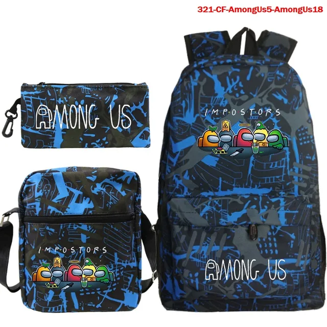 Video Game Among Us 3pcs Set Backpack Children Anime Cartoon School Bag Bookbag Men Women Travel