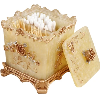 

European Classical Resin Phnom Penh Rose Cotton Swab Box Toothpick Box Creative Living Room Home Double Grid Storage Box