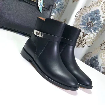 

women ankle boots 2019 leather boots women winter shoes High quality designer Low-heeled shoes size 35-40