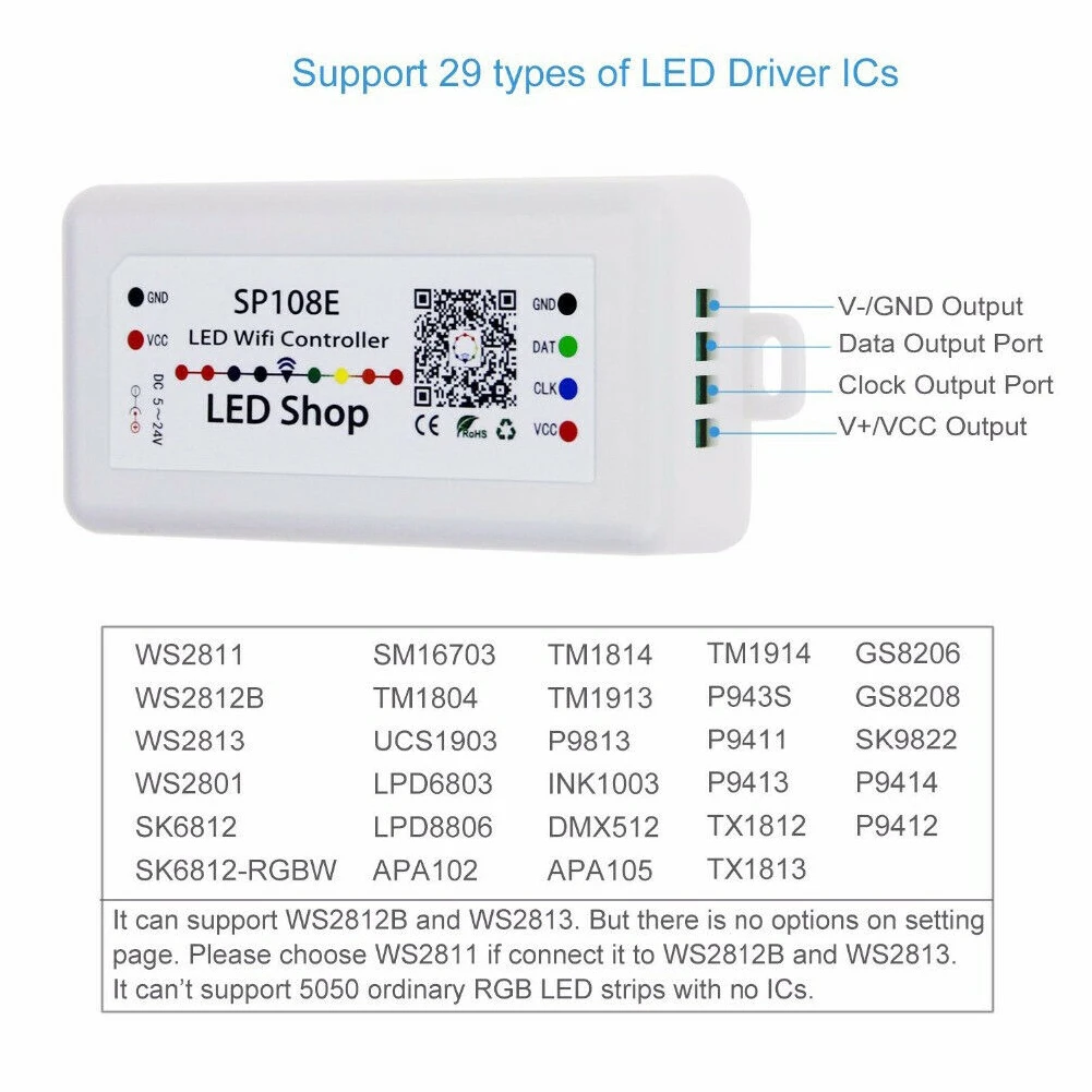 SP108E wifi 2048 пикселей портативный светодиодный контроллер смартфон RGB лента с диммером WS2811 WS2812B аксессуары Регулируемая Волшебная DC5-24V